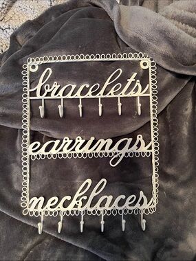 White Jewelry Organizer Wall Rack - Bracelets Earrings Necklaces
